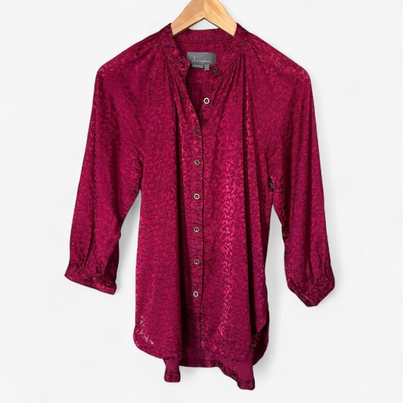 Anthropologie Burgundy Button Down Blouse Womens Size XS Sheer Boho Holiday - Picture 4 of 15